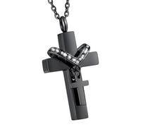 Stainless Steels Double Crossed Memorial Pendant Necklace for Pet Ashes Keepsakes with Seal Design for Dog