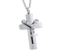 Stainless Steels Double Crossed Urn Pendant for Pet Remembrances with Easy Open Easily Seal for Lost of Dog Cats Stainless Steels Urn Necklace