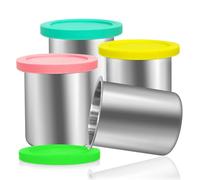 Stainless Steels Fit for Ninja Creami Containers- 4 Pack, 16oz Cups, Compatible with Ninja NC301, NC300, NC299AMZ, Fit for Ninja Creami Stainless Steel Pint, Silicone Lids, NC301 Creami Containers