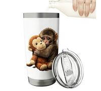 Stainless Tumbler - 600ml Monkey Pattern Coffee Mug with Lid - Drink Tumbler | for Cafe Office Gym Car Home Outdoor Party Tea -Drinking Travel Men Women