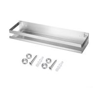 StainlessSteelFloatingShelfWallMountwithGuardrails304Rust-ProofStorageRackforKitchenSpiceJarsorBathroomToiletriesSilver30cm(Brushed 40CM)