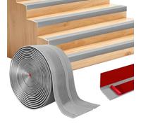 Stair Anti-Slip Nosing, 15M Stair Edge Trim Vinyl Rubber Stair Nosing, Self-Adhesive, Non-Slip and Waterproof, Suitable for Indoor Stairs, (48mm+22mm) Grey