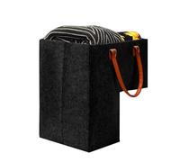 Stair Basket, Foldable L-Shape Staircase Basket Organiser, Felt Stair Storage Bag With PU Leather Handle, Large Stair Tidy Basket For Laundry, Toys, Household Items, black