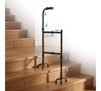 Stair Climbing Assist Cane for Seniors with 8-Claw Anti-Slip Base, Adjustable Height Heavy Duty Aluminium Walking Stick for Elderly Stairs & Flat Surfaces, Support 450lbs, Silver Black