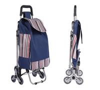 Stair Climbing Shopping Trolley with Seat, Foldable Cart with Triple Wheels, Ergonomic Padded Handle & Back Pocket, Heavy Duty Metal Frame & Oxford Fabric - Groceries, Travel & Outdoor Use