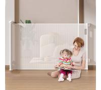 Stair gate extendable for babies, door gate extendable, height 86cm safety door for pets and children, stair guard roller blind suitable for stairs/doors/inside and outside (White, 140CM)