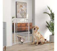 PawHut Tall 76cm-104cm Adjustable-Width Pet Gate with Door - White, White