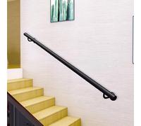 Stair Hand Rail 1m 1.5m 2m 2.5m 3m External Interiors Wrought Iron Stair Railing, Black Metal Balustrades Wall Mounted Handrail Non-Slip Grab Bar Support Kit(9ft/270cm)