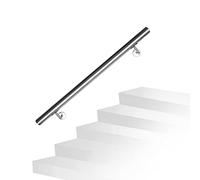 stair handrail Handrail black powder-coated V2A stainless steel railing inside outside weatherproof resistant 450 cm with 5 holders slanted end piece