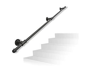 Stair Handrail KitBlack Wrought Iron WallMount Brackets for Indoor/Outdoor Steps Adjustable 30cm600cm Durable Staircase Banister Support Easy Installation