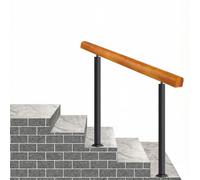 Stair Handrail Solid Wood & Black Metal Wrought Iron Posts Brackets Kit