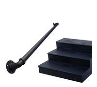 Stair Handrail Wrought Iron Handrail Black Railing Wall Mounted Banister with Brackets for Stairs, Porch Deck Hand Rail/2Ft