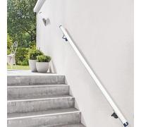 Stair Handrails,More Than 150cm is Not in One Pcs, Wooden Indoor Wall-Mounted Stair Handrails, Safety Railings for The Elderly and Children, Anti-Slip, with Metal Brackets, Round (White, 100cm)
