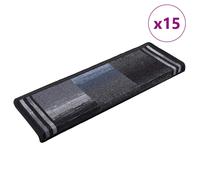 Stair Mat 15 pc Black/Grey 65x21x4cm Polyamide Tufted Non-Slip Washable Grip Pad