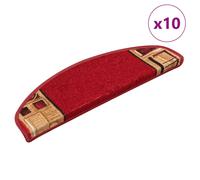 Stair Mat 65x21x4cm Red 100% Polyamide Tufted Non-Slip Washable 10pcs With Tapes