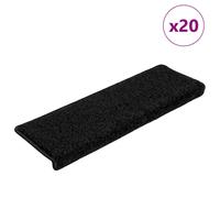 Stair Mat Tread Black 65x21x4cm Needle-Punched Polypropylene Non-Slip Pack of 20