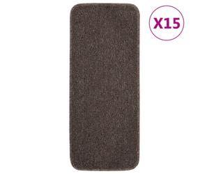 Stair Mats 15pc 60x25cm Dark Brown 100% PP Anti-Slip Latex Backing Washable 8mm