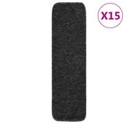 Stair Mats 15pc Anthracite 75x20cm 100% PP Anti-Slip Latex Backing Soft Pile