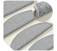 Stair Mats 15pc Light Grey 100% PP Tufted Half-Round 65x24x4cm Non-Slip Washable