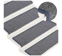 Stair Mats 15pc Light Grey & Blue 65x21x4cm 100% Polypropylene Washable Foldable