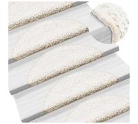 Stair Mats 15pc White 56x17x3cm 100% PP Tufted Non-Slip Washable With Adhesives