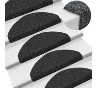 vidaXL 15-Piece Set Stair Mats - Black Self-Adhesive, Needle-Punched Fabric - Easily Installable, Washable, Sound Dampening - 65x21x4 cm