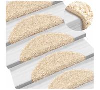 Stair Mats 15pcs Cream 56x17x3cm 100% PP Tufted Non-Slip Washable Half-Round Set