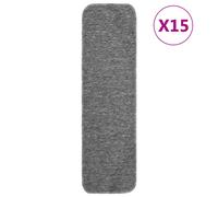 Stair Mats 15pcs Grey 75x20cm 100% PP Anti-Slip Rectangular Washable Soft Home