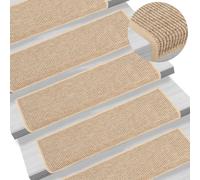 Stair Mats 15pcs Light Beige 65x21x4cm Fabric Sisal-Look Self-Adhesive Non-Slip