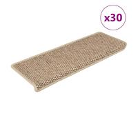 Stair Mats 30pc Sand Sisal-Look Fabric 65x21x4cm Self-Adhesive Non-Slip Washable