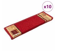 Stair Mats Red 10pcs 65x21x4cm 100% Polyamide Tufted Self-Adhesive Non-Slip Grip