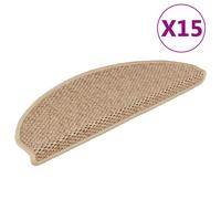 Stair Mats Self-Adhesive Sand 65x21x4cm Fabric Sisal-Look 15pc Non-Slip Washable
