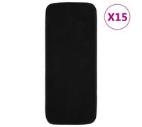 Stair Mats Set 15 Black 60x25cm 100% PP Anti-Slip Latex Backing 8mm Washable