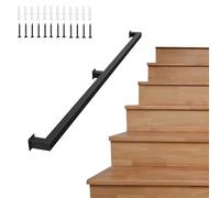 Stair Railing Balustrade Indoor Metal Hand Rails for Indoor Stairs, Wall Mounted Staircase Handrail for Steps Black 30-600cm, Safety Grab Bar Rail Banister Railings(5ft/150cm)