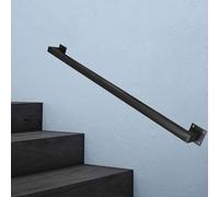 Stair Railing Black Non-Slip Square Pipe Handrail Metal Wrought Iron Wall Banister Staircase Steps Indoor Exterior Outdoor Deck Hand Rail Safety Grab Bar(16.4ft/500cm)