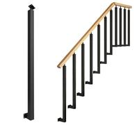 Stair Railing Handrail Square Iron Baluster Posts for Indoor & Outdoor Railing Columns with Screw Kit (Size: 100cm/39.4in Color: Black)