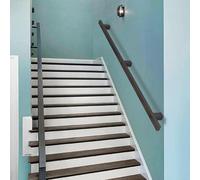 Stair Railing ils 1.5m-3m Wall-Mount Non-Slip Support Bar - Durable Black Metal Wrought Iron Brackets for Safety & Stability (20ft/600cm)