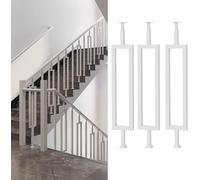 Stair Railing Stair Spindle White, Wrought Iron Sturdy Banister Column for Deck, Office Steps, Stairs Metal Balusters w/Adjustable Bracket, Ground Mount for Balconie,Rectangle - 3 Pcs-85cm/33.5in