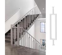 Stair Railing Stair Spindle White, Wrought Iron Sturdy Banister Column for Deck, Office Steps, Stairs Metal Balusters w/Adjustable Bracket, Ground Mount for Balconie,Rectangle - 1 Pcs-85cm/33.5in
