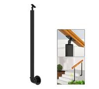 Stair Railings Handrail Banister Metal Iron Posts for Outdoor Front Porch, Round Tube Fence Deck Columns with Screws Kit, Side-Mounted/Black(90cm(35.4in))