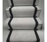 Stair Runner Carpet with Black Border, Silver Herringbone Pattern, 6.5m x 60cm, Taped Edge