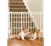 Stair Safety Gate with Automatic Closer & Without Bottom Edge, Adjustable Door and Stair Gate (67-109 cm) for Children and Dogs, One-Hand Operation, Fixed Wall Mounting (White)