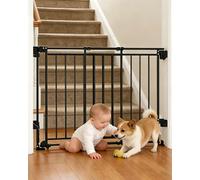 Stair Safety Gate with Automatic Closer & Without Bottom Edge - Adjustable Door and Stair Gate (67-109 cm) for Children & Dogs, One-Hand Operation, Fixed Wall Mounting (Black)