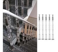 Stair Spindles Acrylic Balusters for Staircase, Transparent Stairs Banister Spindles with Stainless Steel Hardware, Balcony Porch Deck Railing Handrail Bar (Color : 5 PCS, Size : 80cm(31 1/2"))