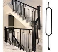Stair Spindles,Adjustable Angle Cuttable Iron Baluster Spindles 95cm (37 3/8") Stair Deck Railing with Shoe Connector Black Balustrades Set for Indoor Staircase Oval Type 5 Pack)