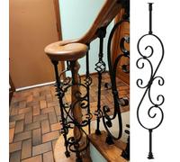 Stair Spindles Balusters Black Metal 14mm Width Balusters with Shoes, Loft Staircase Restaurant School Deck Remodeling Guardrails, 95cm Tall Spindles Rail Fencing (Color : Scroll, Size : 1pack)
