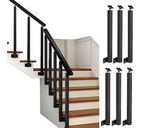 Stair Spindles,Black Iron Balusters for Staircase Step with Screws Flat Brackets 6 Pack Height 85cm Ideal for Home Office Hotel Side Mount Railing Parts