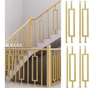 Stair Spindles,Square Gold Deck Balusters 2/4/6 Packs - Decorative Metal Stair Spindles with Flat Bracket Screws for Villas Lofts Offices - Indoor Fences 29/32 Inch (6 Pcs)