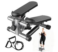 Stair Stepper with Resistance Bands for Home Exercise, Mini Stepper Machine for Indoor Fitness, Portable Home Gym Stepper for Full Body Workout, 300LBS Capacity, Silver