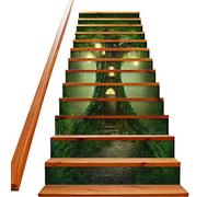 Stair Stickers self-Adhesive 13 Piece Decals Peel and Stick, self Adhesive Stair Decals for Wooden Steps, Indoor Waterproof Art Decal DIY Professional Vinyl Upgrade, Green Dream Tree House